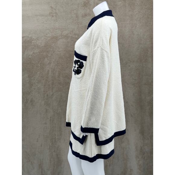 Vintage Escada Set Womens Sweater 42 Skirt 40 Cream Navy Bouclé Sequins Knit - Picture 5 of 16